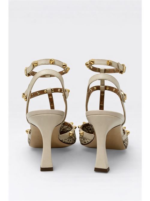 Décolleté slingback intrecciate panna con borchie  IL LACCIO | R1310RAFIA+NAPPAMILK